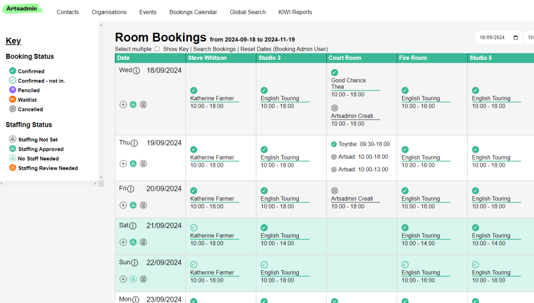 Artsadmin Room Bookings system
