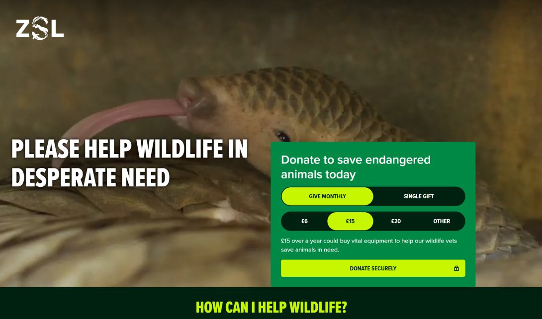 ZSL donate landing page